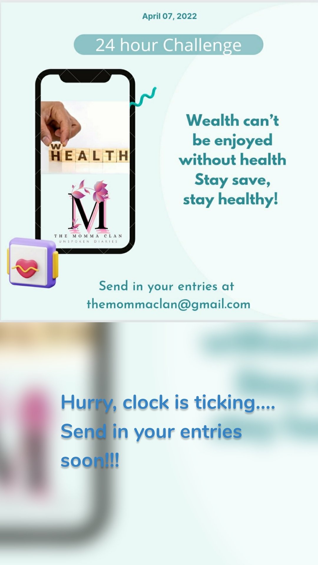 Hurry, clock is ticking....
Send in your entries soon!!! 