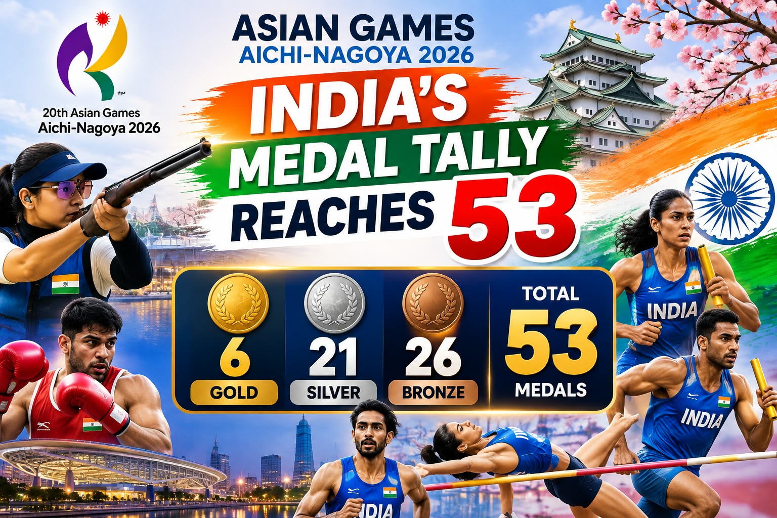 Asian Games Aichi-Nagoya 2026: India’s Medal Tally Reaches 53